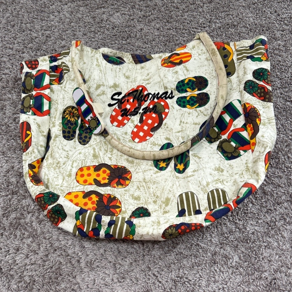 St. Thomas USVI Flip Flop Print Tote Bag with Matching Zipper Pouch‎